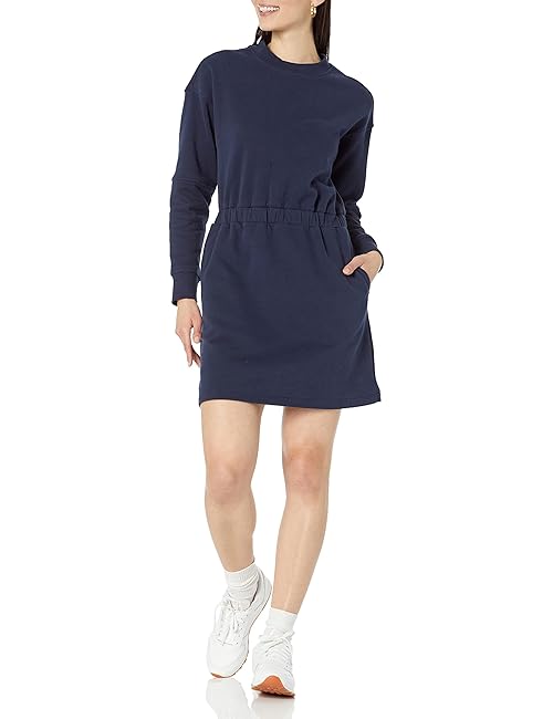 Amazon Essentials Women's Waisted Sweatshirt Dress (Available in Plus Size), Navy, Large