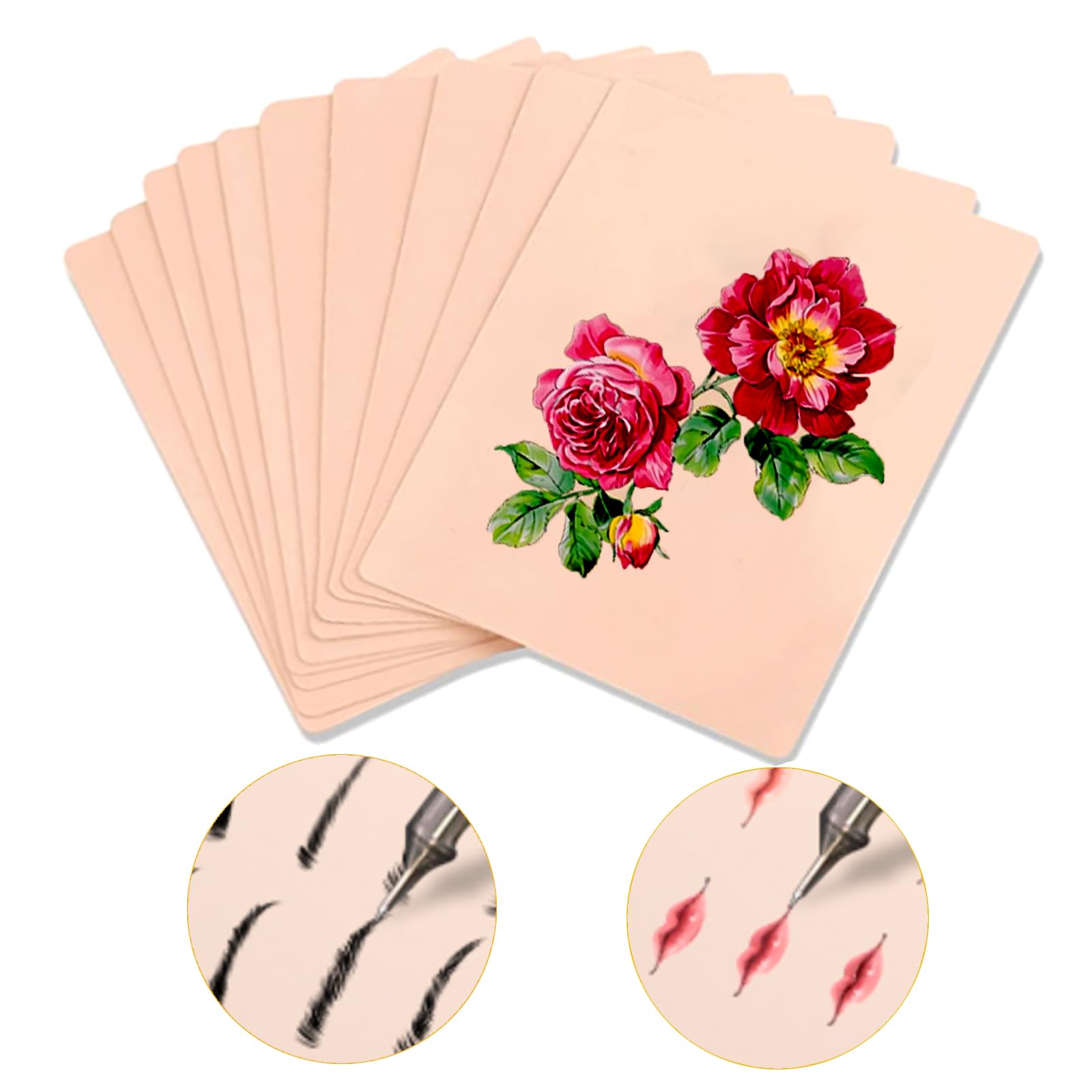Kalolary Blank Tattoo Tatouage Practice Skins, 10Pcs 8x6" Double Sides Practice Fake Skin Tattoo Skin and Eyebrow Practice for Beginners Artists Tattoo Practice