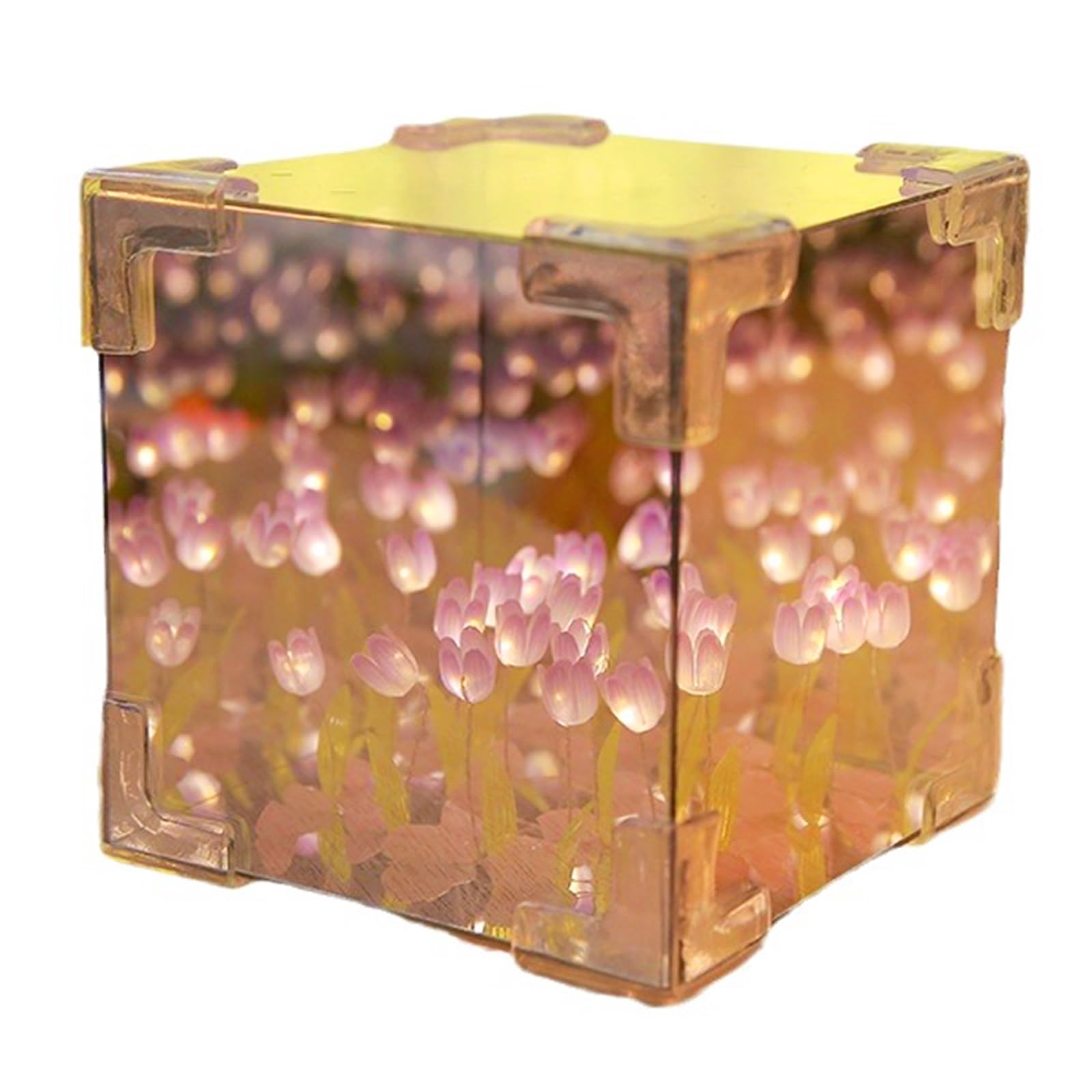 TIMIOTC Tulip Flower Lamp - DIY Cube Mirror & Decorative Lights, Handmade Artificial Tulip Lamp, Gift for Girls (Pink)