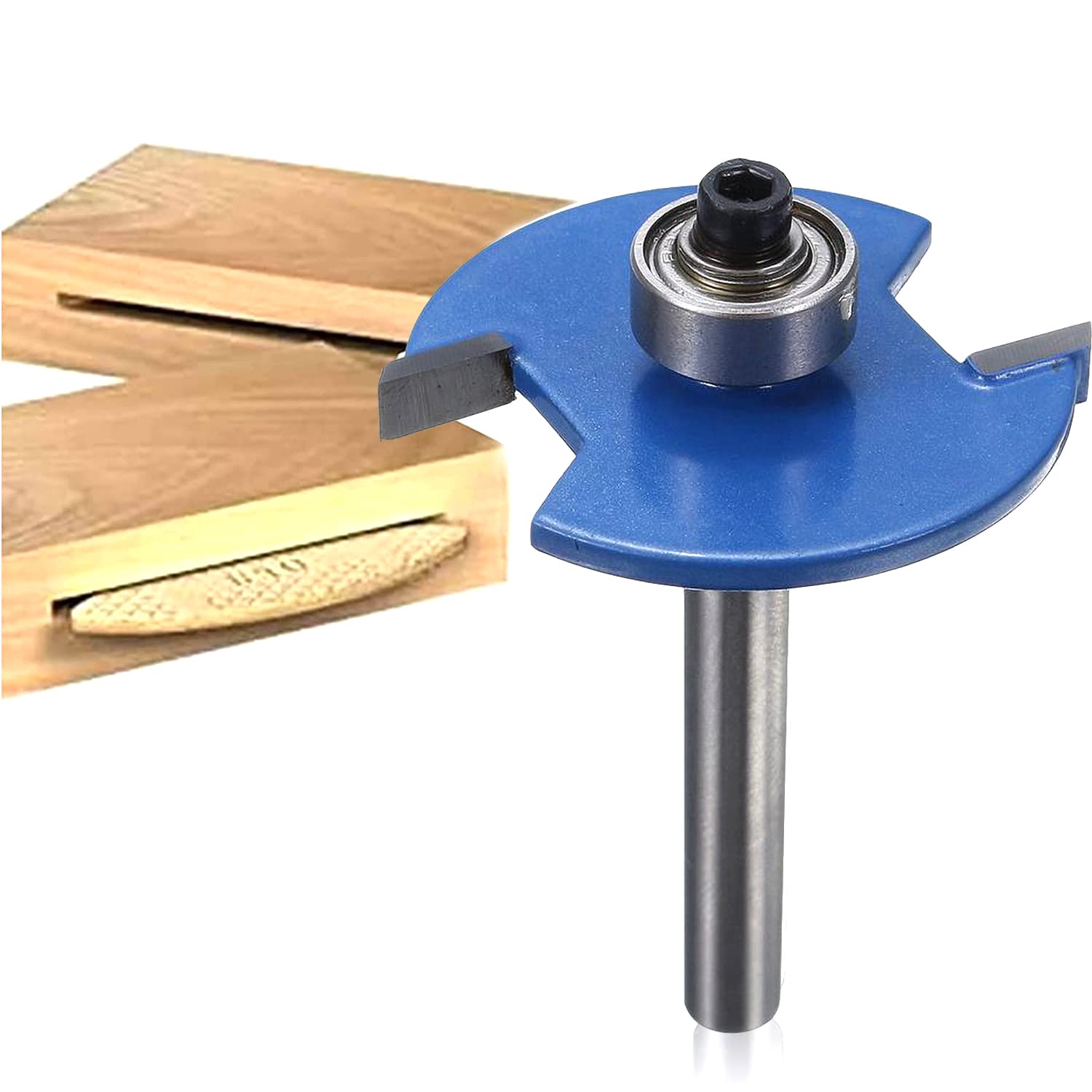 Sinoprotools Biscuit Jointer Router Bit, 1/4 Inch Shank, Slot Cutter Router Bit, 2 Wings, Wood Cutter Slot, for DIY Woodworking (Blue, 20#)