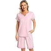 GYS Bamboo Viscose Womens Pajama Sets 2 Piece, Soft Short Sleeve Shirt and Bermuda Shorts Pajamas Set Lounge Sets