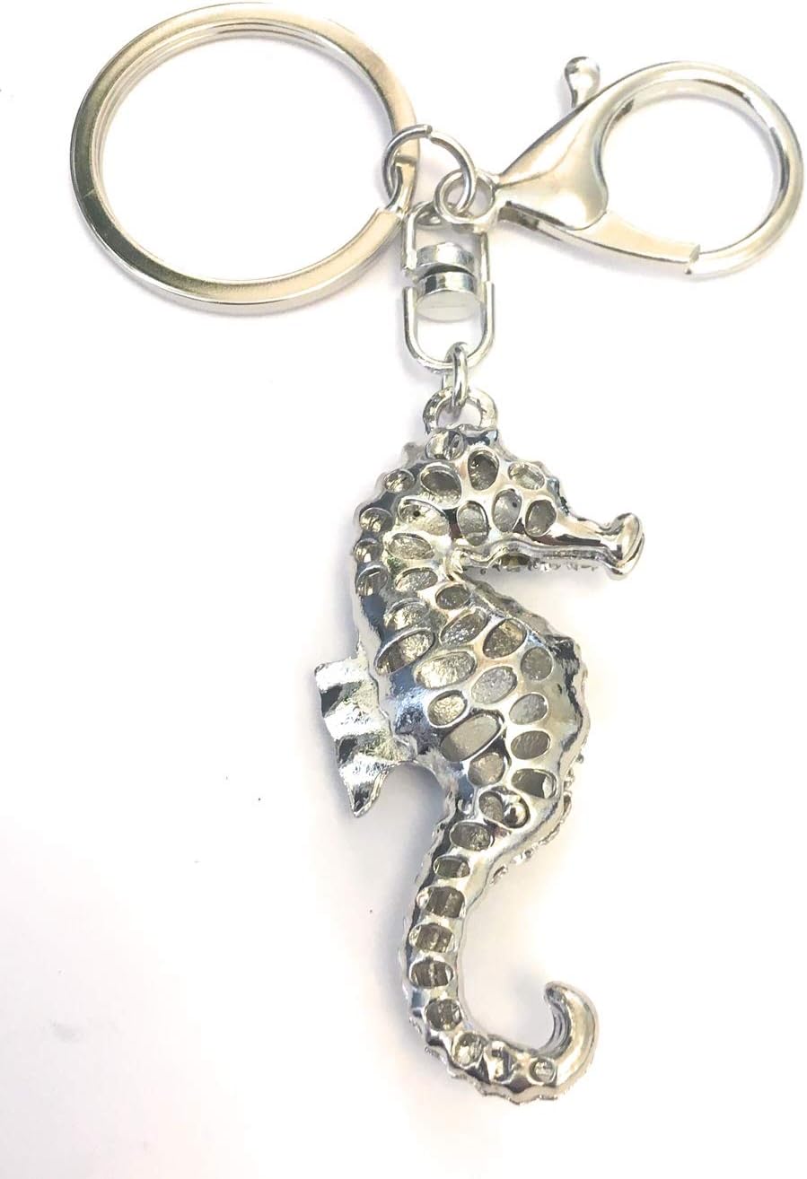 FizzyButton Gifts Seahorse keyring key ring and lobster clasp with silver tone rhinestone and enamel charm - Image 3