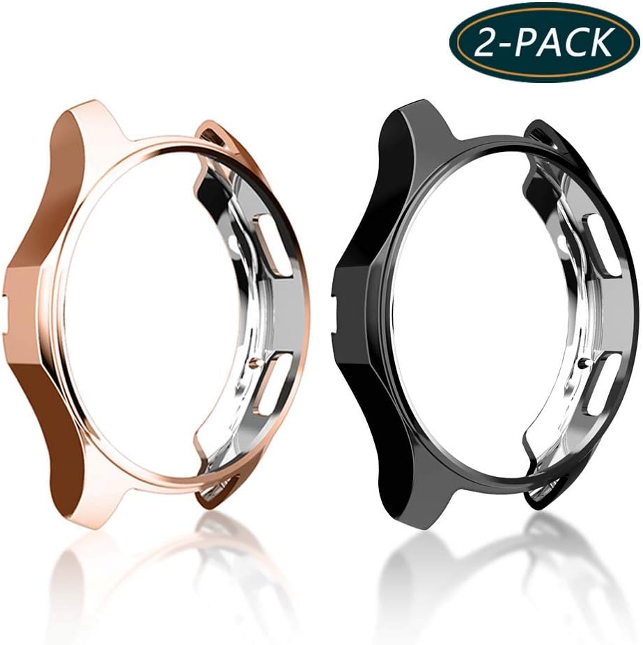 [2-Pack] KPYJA Case for Samsung Gear S3 Frontier 46mm, Shock-Proof and Shatter-Resistant Protective TPU Cover for Samsung Gear S3 Frontier SM-R760/Galaxy Watch SM-R800(Black+Rose Gold)