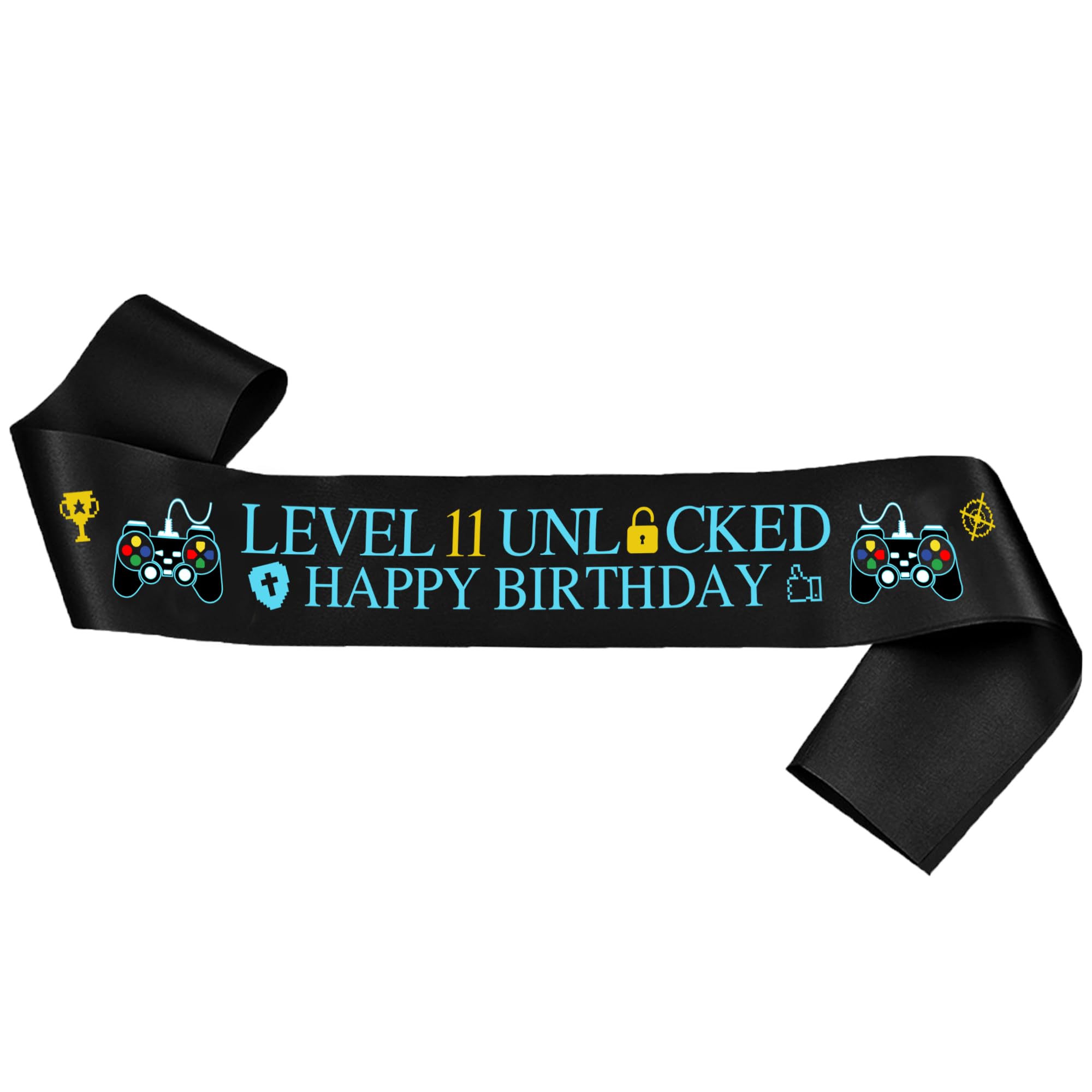Gaming 11th Birthday Decorations Sash - Boys Level 11 Unlocked Banners, Black Happy Birthday Sash for 11 Years Old Birthday Party Supplies