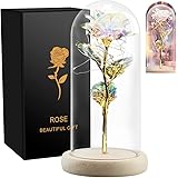BLOCE Galaxy Rose in Glass with LED Light, Colorful Rose Flower Gift for Mother's Day, Valentine's Day Wedding Anniversary(10