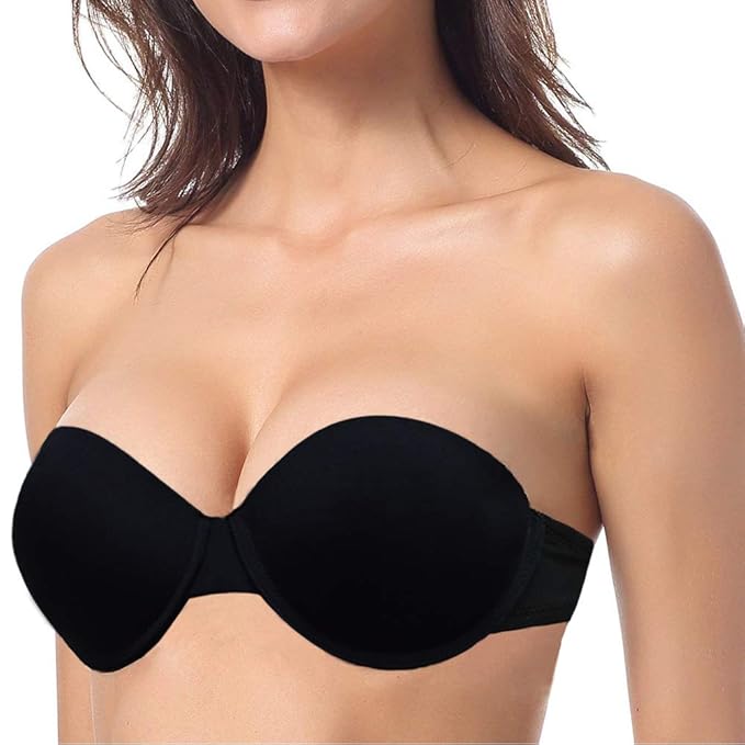 Strapless Padded Push up Underwire Convertible Demi Bra with Clear