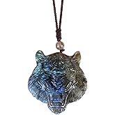 TUMBEELLUWA Natural Labradorite Pendant Necklace for Unisex Handcrafted Crystal Stone Amulet Necklace with Adjustable Cord