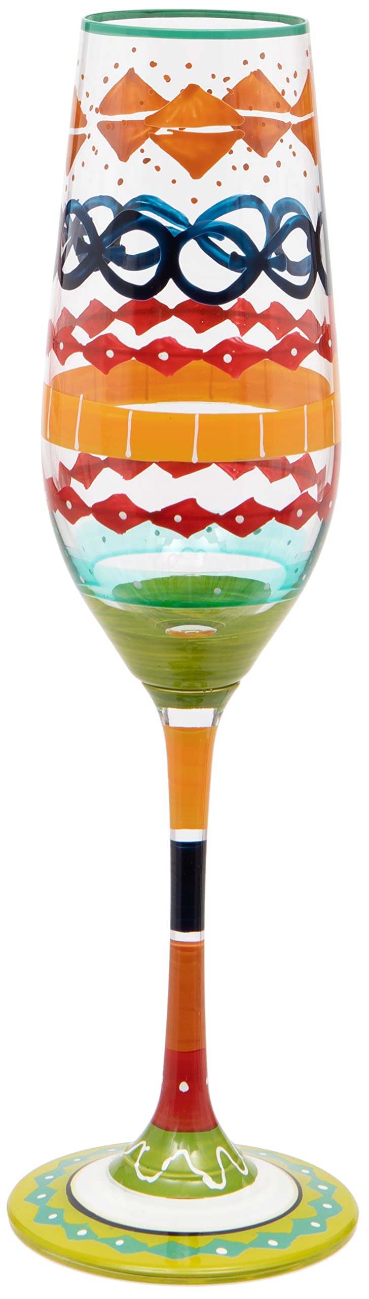 Hand Painted Multi-Coloured Pattern Champagne Flute, 220ml, Gift Boxed