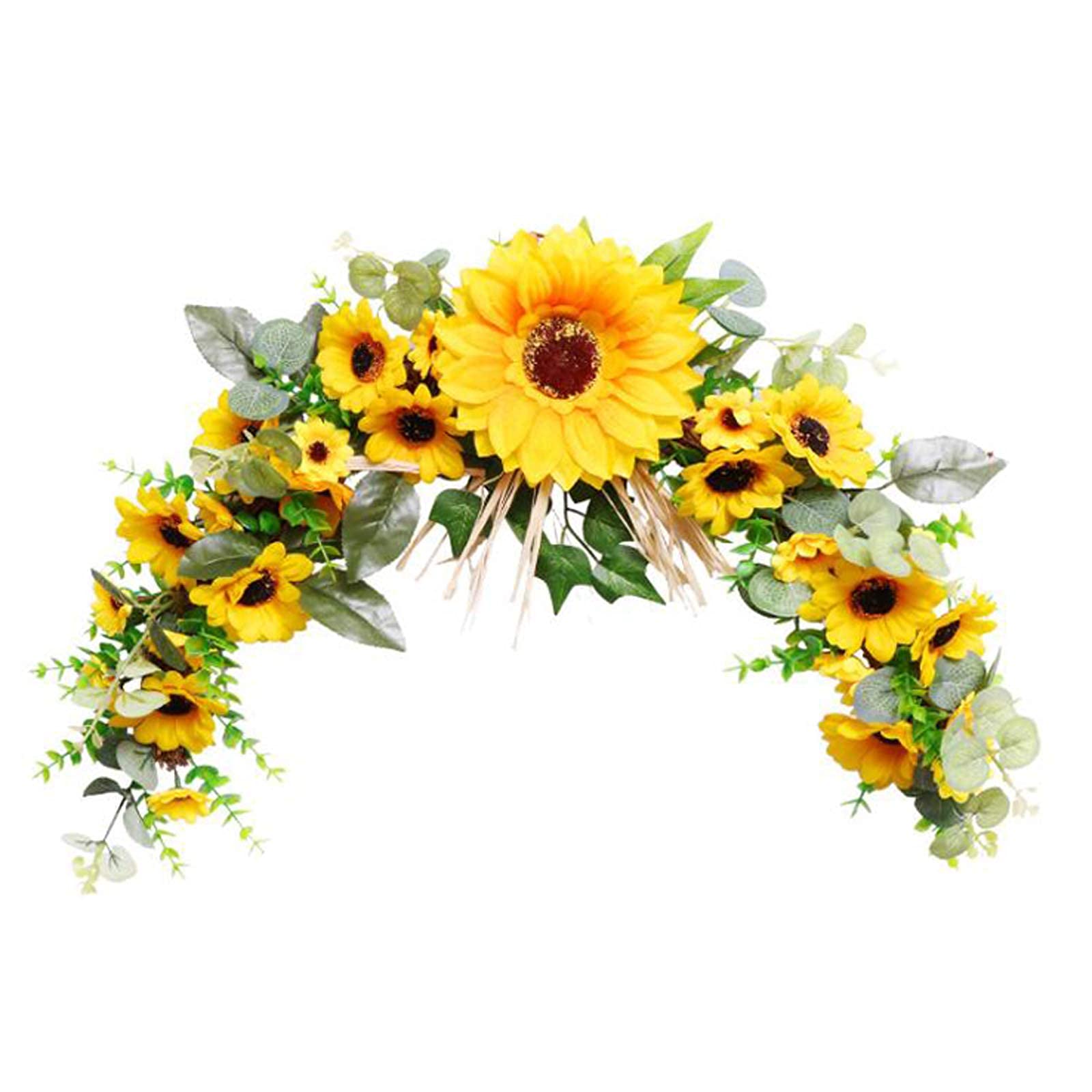 XHONG Artificial Sunflower Swag, 22.8inch Decorative Sunflowers Swag Wreath with Greenery Leaves for Mirror Home Wedding Party Door Tabletop Decoration