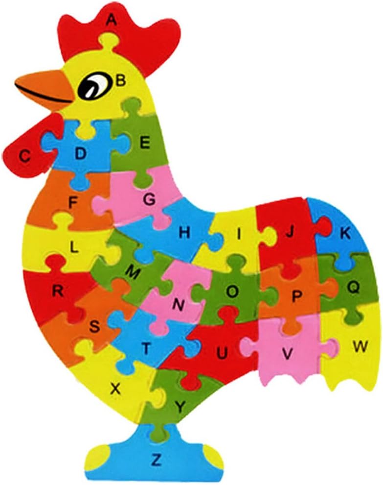 Kids 26 Letters 3D Wooden Animal Alphabet Early Educational Jigsaw Puzzle Toys (Chicken)