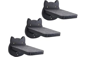 ESPETS Black Painted Solid Wood Cat Wall Climbing Steps Set of 3 - Wall Mounted Cat Floating Furniture Shelves and Perches, Sturdy Climber Stairs Ladders - Holds up 30lbs