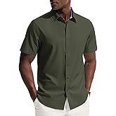 PJ PAUL JONES Mens Short Sleeve Dress Shirts Stretch Wrinke Free Untucked Business Casual Button Down Shirt Regular Fit