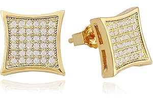 LuReen Gold Silver 11mm Square CZ Stud Earring of Mens Boy aretes para hombre