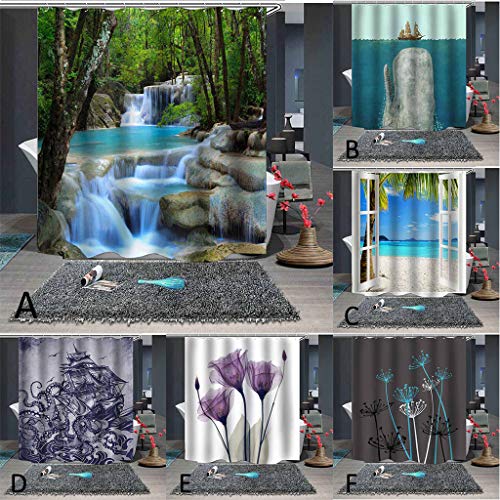 Kecar Shower Curtain Set with 12 Hooks, 72x72" Lanscape Painting Decor - Waterproof Polyester Fiber Non Toxic, Eco-Friendly,Special Beautiful Pattern 3D Printing Shower Curtain