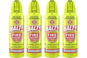 HALT! 10oz Fire Safety Spray – Non-Toxic, PFAS-Free Handheld Fire Suppressor – Easy to Use, Store & Find – Compact & Portable for Home, Kitchen, Car, BBQ, Camping & Tailgate – Made in USA (4pk)