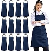 Syntus 12 Pack Bib Apron, Unisex Aprons Adjustable Waterdrop Resistant with 2 Pockets Cooking Kitchen Apron for Chef, BBQ Drawing Apron Bulk, Nautical Blue
