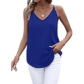 Evera B Womens V Neck Spaghetti Strap Tank Tops Dressy Casual Camisole Blouses Sleeveless Loose Cami Basic Tank Shirt