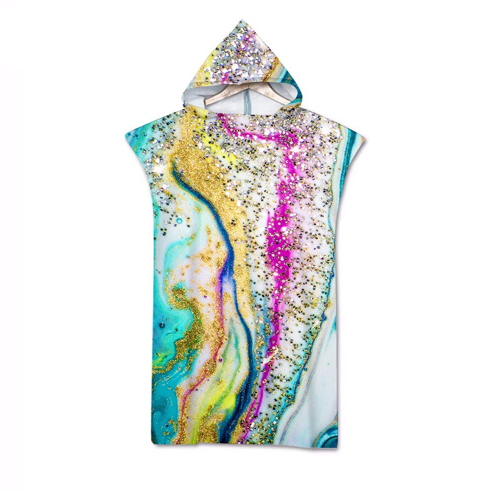 Surwin Hooded Changing Robe Adult Surf Poncho Towel, Beach Towel Surfing Swimming Robe Light Weight Compact Microfibre Changing Wetsuit for Women and Men (70 * 110cm,Rainbow colors)