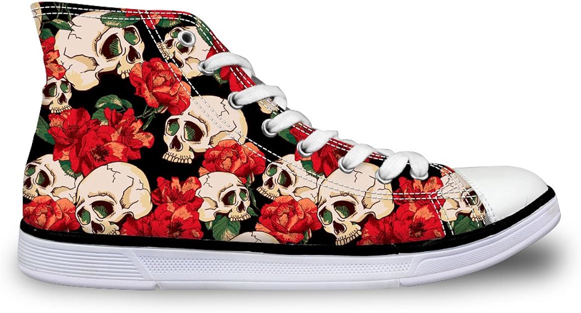 Lolyze Jung 3D Calavera Mujer Zapatos Canvas Zapatillas Zapatillas Altas Zapatillas Zapatillas Deportivas Zapatillas de Correr Rosen-cráneo