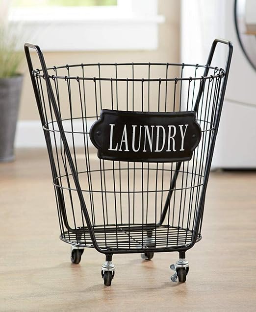 Amazon Com Moon Daughter Vintage Laundry 4 Wheels 2 Which Lcked Room Basket Cart Clothes Hamper Bin Rolling Home Kitchen