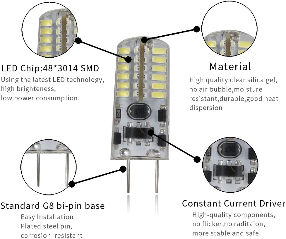 WTINTELL G4 LED Bulb, G4 Bi-Pi Base 3W Equivalent to 20W T3 Halogen Bulb, AC / DC12V, White 6500K 10-Pack. - - 