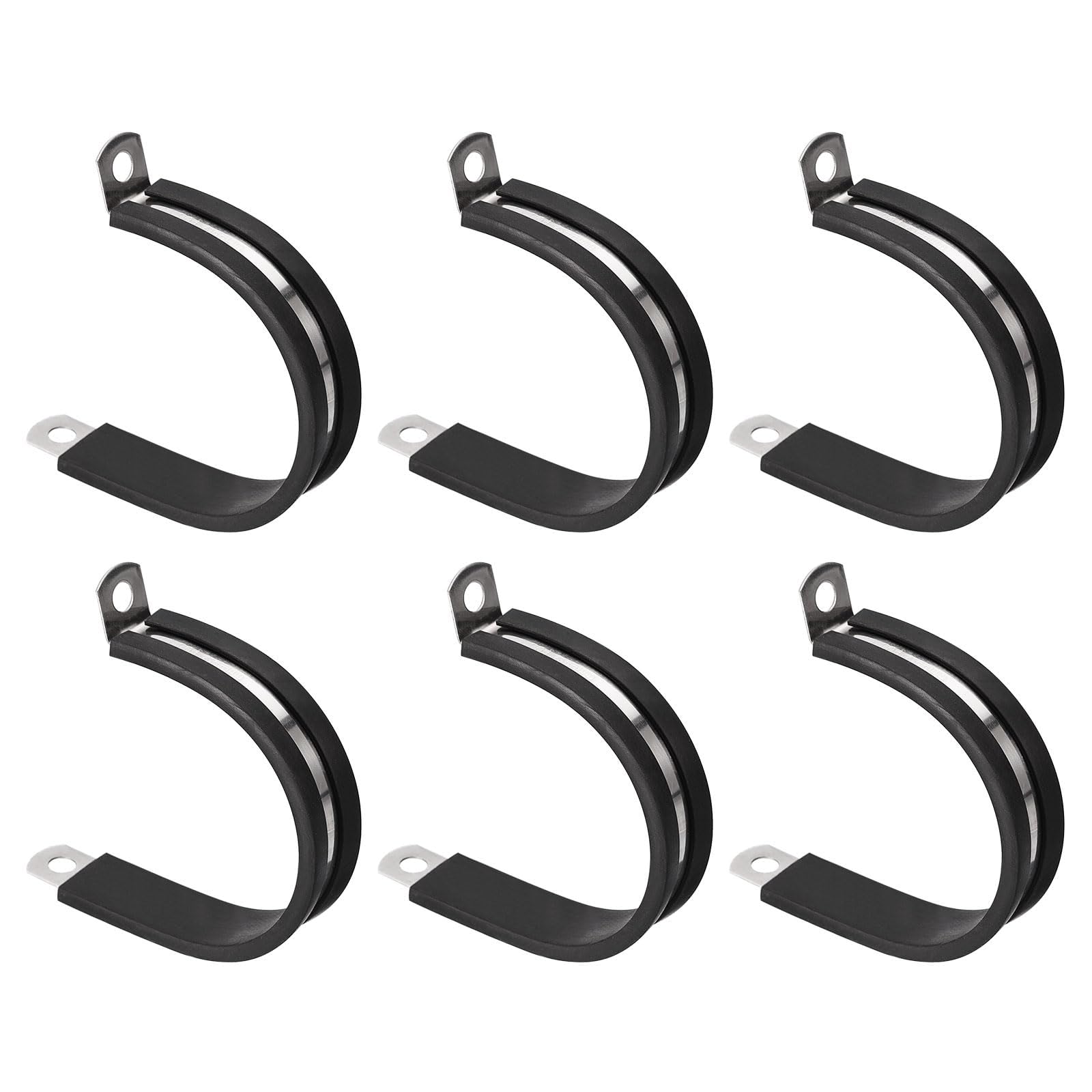 Unifizz 6Pcs 1-3/4 Inch(44mm) Cable Clamp, Rubber Cushioned Insulated Clamp 304 Stainless Steel R Shape Bracket Metal Hose Clamp Tube Holder for Pipe Wire Tube