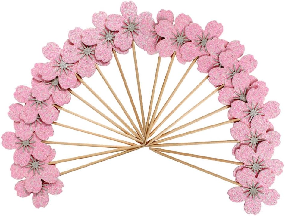 ZZIYEETTM 20pcs Pink Cherry Blossoms Cupcake Toppers Birthday Party Decorations
