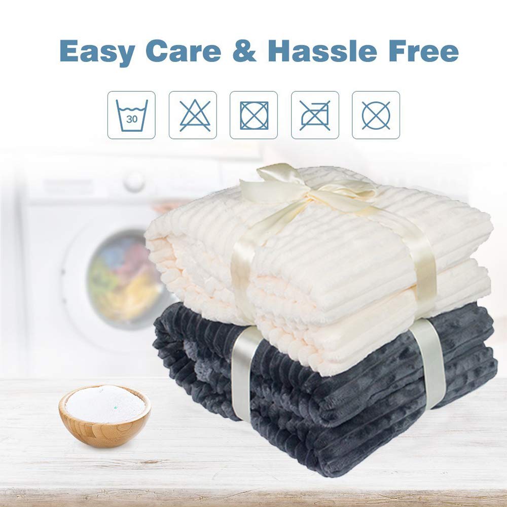 Ghome Luxury Fleece Sherpa Throw Blanket Warm Cozy Wavy Stripes ，Reversible Fuzzy Microfiber All Season Blanket for Bed or Couch 50”X60” in