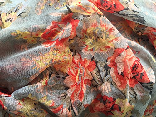 GERINLY Lightweight Scarves: Fashion Flowers Print Shawl Wrap For Women (Grey)