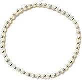 Duo-Duo-Siang Handmade White Glass Beaded Stretch Bracelet with Solid Brass Accents | Minimalist Boho Style Jewelry for Women