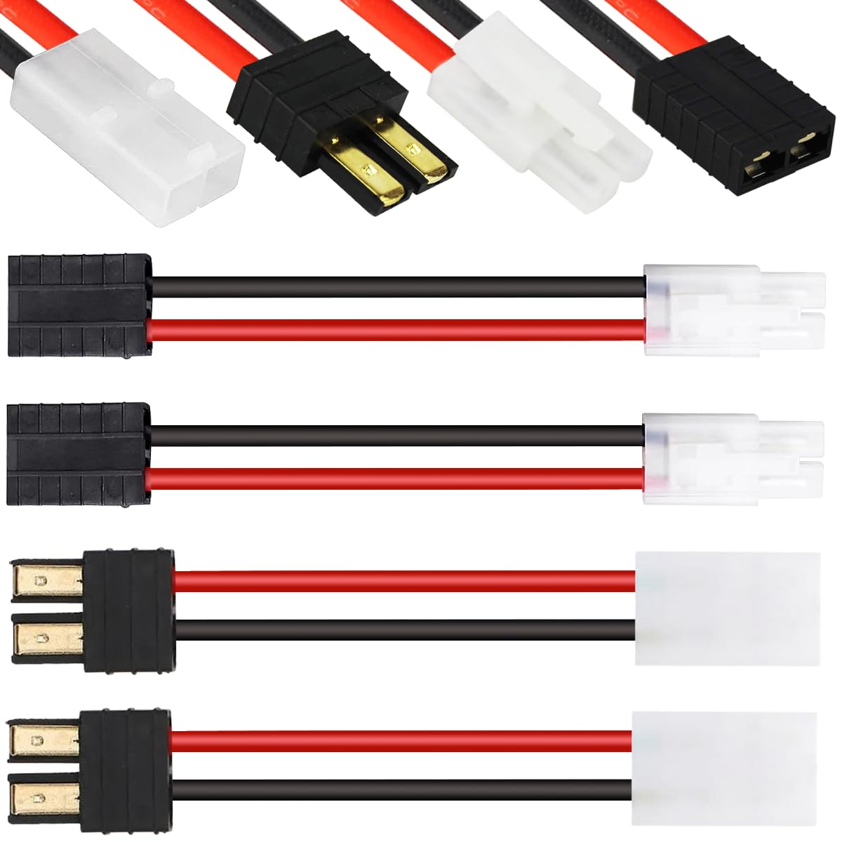 HAAMNING7 3 Pair for Tamiya to for Traxxas Male Female Connector Adapter, for Traxxas to for Tamiya Male Female 14 Gauge 5cm Wire Connector for RC Lipo Battery Charger RC Car FPV