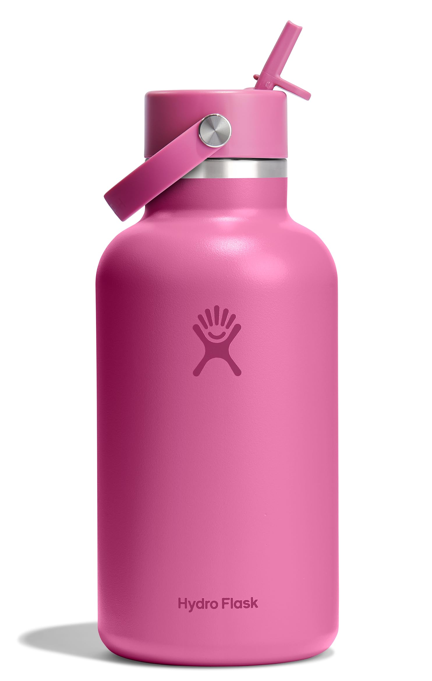 Photo 1 of Hydro Flask Water Bottle - Insulated Stainless Steel - Wide Mouth Flex Straw Lid, Non Spill, Leakproof and Refillable in 64 Oz Reef Pink