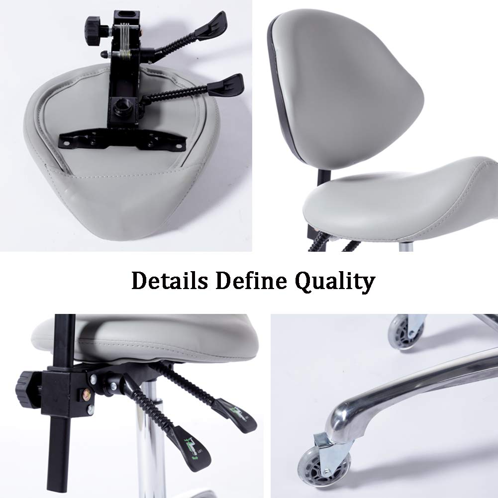 FRNIAMC Hydraulic Saddle Rolling Adjustable, Heavy-Duty (450 lbs) Stool Chair for Beauty Salon Massage Dental Clinic Home Office Use(Grey): Furniture & Decor