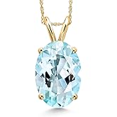 Gem Stone King 14K Yellow Gold Sky Blue Topaz Pendant Necklace for Women | 6.18 Cttw | Gemstone November Birthstone | Oval 14X10MM | With 18 Inch Chain