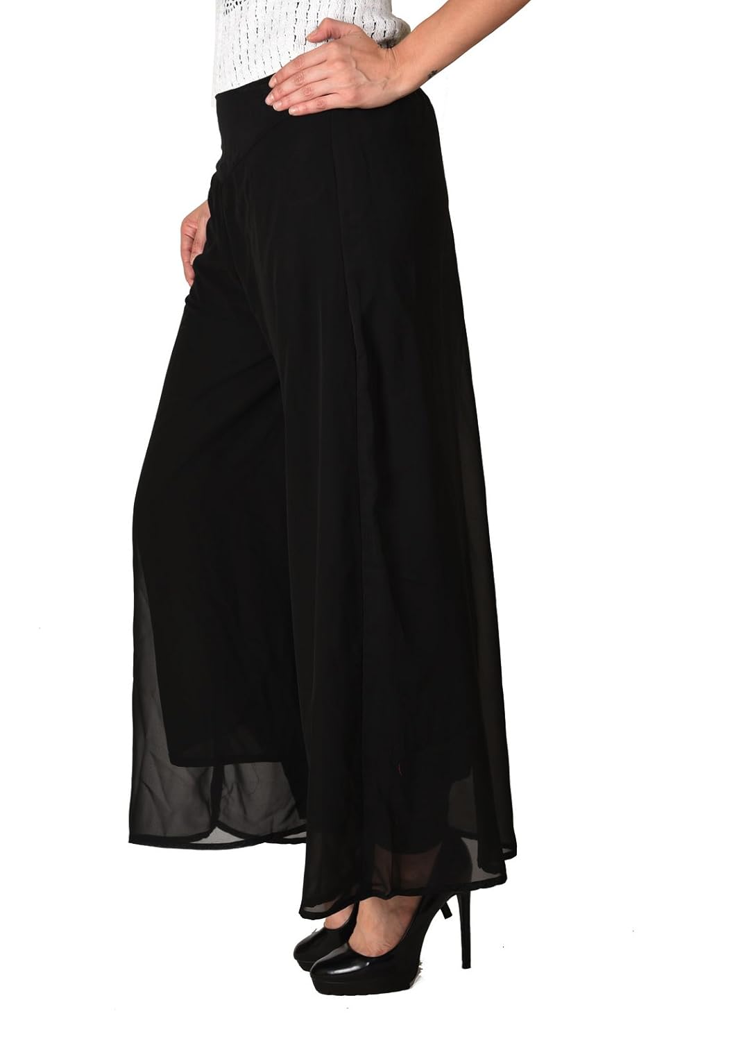 2day's women stylish solid black georgette plazzo