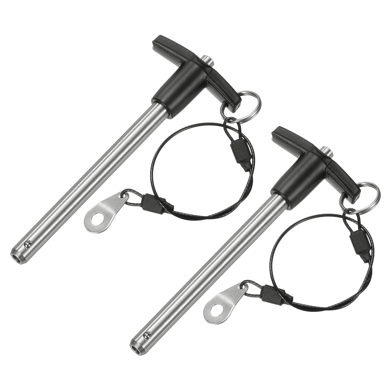 M METERXITY 2-Pack T Handle Lock Pins, 3/8"(9.5mm) Dia. 3-17/32"(90mm) Usage Length Push-Button Quick Release Locking Pins W Lanyard for Speaker/Aviation/Gym/Machine [304 Stainless Steel]