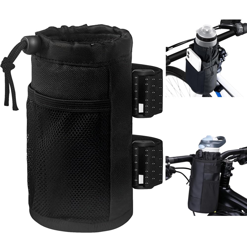 Voarge Bicycle Drink Holder, Bottle Holder without Screws, Water Bottle Thermal Bag, Waterproof Cup Holder, Handlebar Bag for MTB, Folding, Road Bikes, Wheelchair