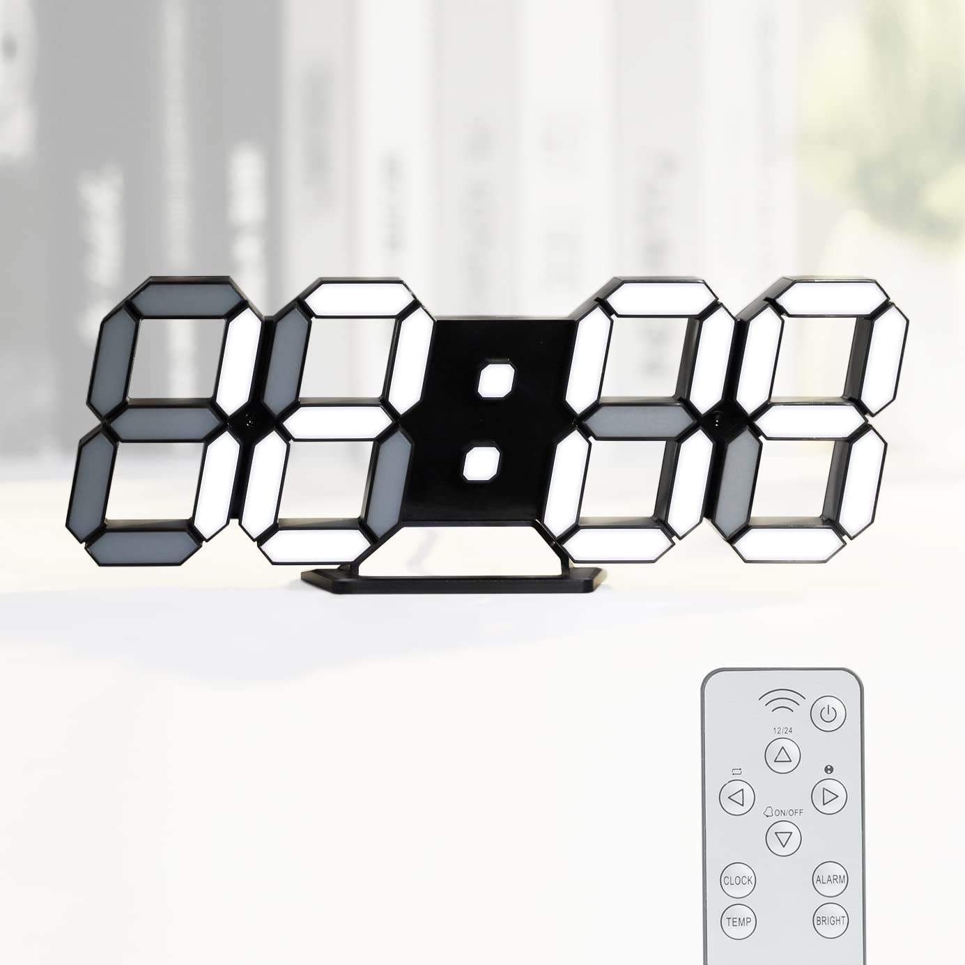 KOSUMOSU Clocks for Living Room Decor, 9.7" Large Digital Wall Clock, Alarm Clocks Black Clock Wall Decor, Dimmer/Time/Date/Temperature Display, Remote Control