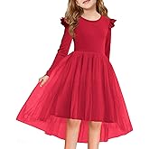 Haloumoning Girls Tutu Dresses Kids Cute Tulle Fall Ruffle Long Sleeve High Low Hem Dress 5-14 Years