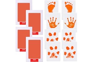 LelonHo Inkless Hand and Footprint Kit Clean Touch Ink Pad for Newborn Baby Pet Paw Print Kit(4 Ink Pads,8 Imprint Cards) (4 Pack Orange)