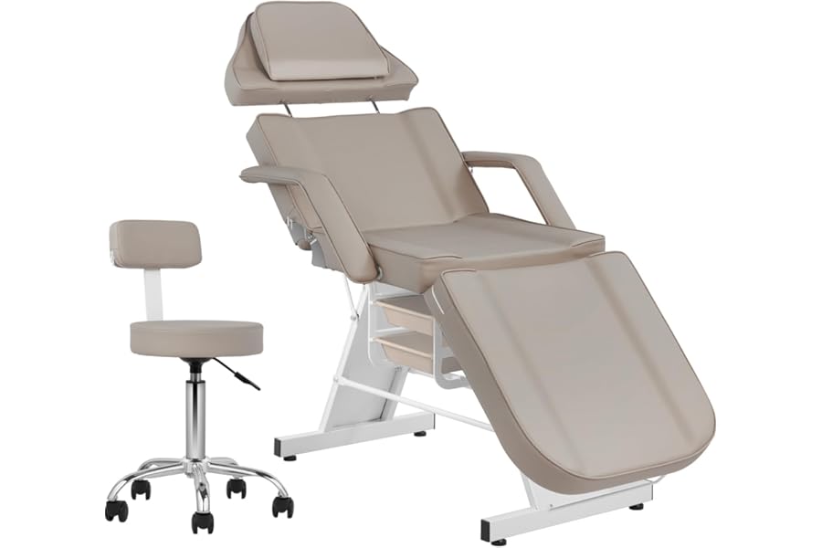 V VDLONSY Tattoo Chair for Client Facial Chair Adjustable Multipurpose with Hydraulic Stool for Esthetician Beauty Spa Tattoo Eyelash Equipment Gray