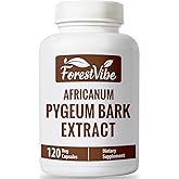 ForestVibe Pygeum Supplement for Men 500mg, Standardized Pygeum Africanum Bark Extract, 120 Vegan Capsules, 4 Month Supply, Non-GMO and Gluten Free Capsules for Men & Women