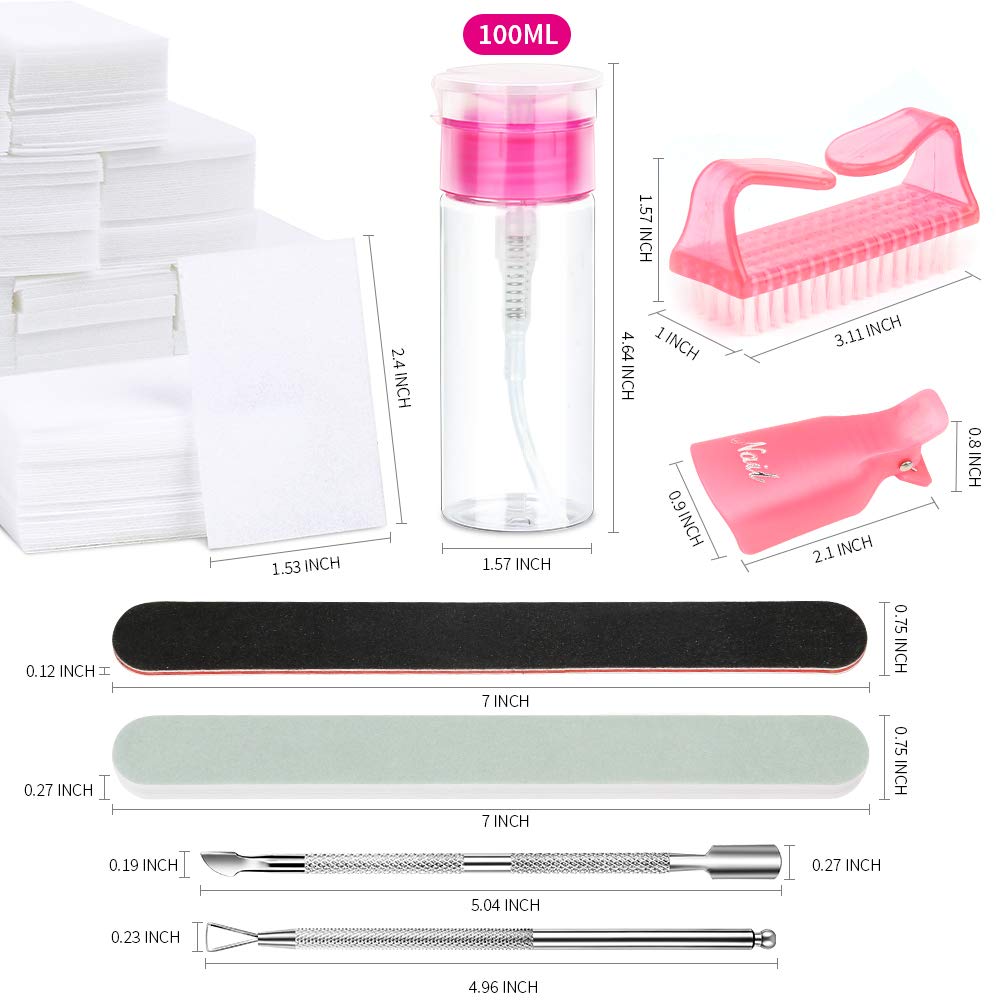 FANDAMEI Nail Polish Gel Remover Tools Kit with Nail Clips, 100ml Nail Polish Remover Bottle, 500 Nail Remover Cotton Pad, Nail Brush, Cuticle Pusher, Cuticle Peeler, 100/180 Nail File, Buffer Block : Beauty