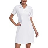 JINSHI Women's Tennis Golf Dress Soft Sport Workout Short Sleeve Stand Collar Dresses for Women with Zipper Pockets