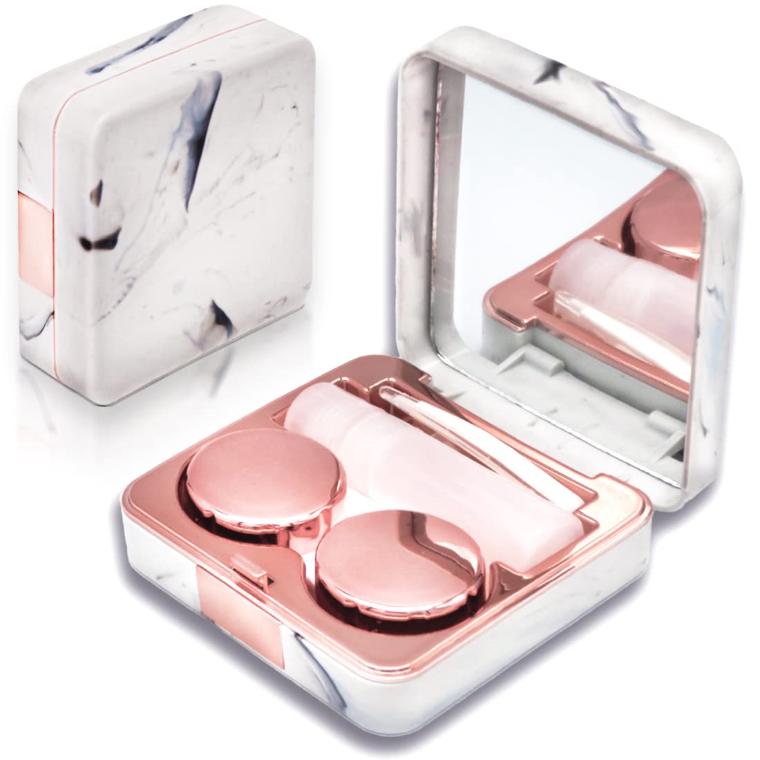 Photo 1 of Vastsoon Contact Lens Case, Portable Cute Eye Contacts Colored Lenses Applicator Remover Tool Kit with Mirror Solution Bottle for Travel Daily Outdoor (Square, Rose Gold)