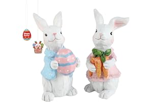 Upalled Easter Decorations Bunny Figurines Decor, Easter Decor for The Home Table Centerpieces Spring Decorations Waterproof Resin Bunny Statues 2pcs Rabbit Decor for Gifts Party Favors Decor