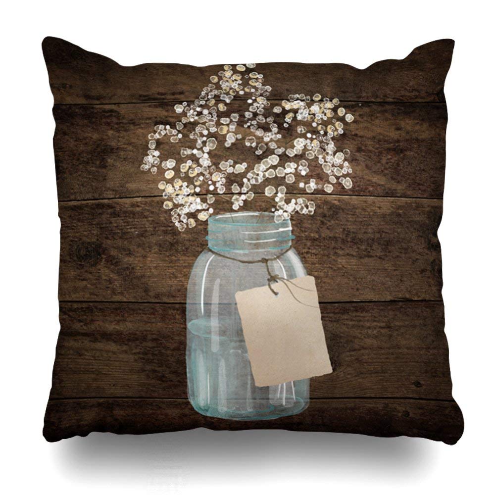Suesoso Rustic Farmhouse Pillow Cover 16x16 Brown Mason Jar Pillow Cover Cotton Double Sided Print Plum Blossom Pillow Case with Hidden Zipper Cushion Cover Sofa Bedroom Decorate Outdoor Cushion Cover