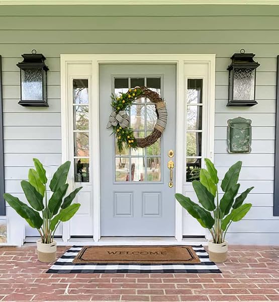 HOLLYONE 2PCS LARGE ARTIFICIAL BIRD OF PARADISE PLANT IN POT, 30″ FAKE PALM TROPICAL FERNS POTTED PLANTS, 2.6FT FAUX PLANTAIN BANANA LEAF PLANT FOR INDOOR OUTDOOR HOME GARDEN DECORATION