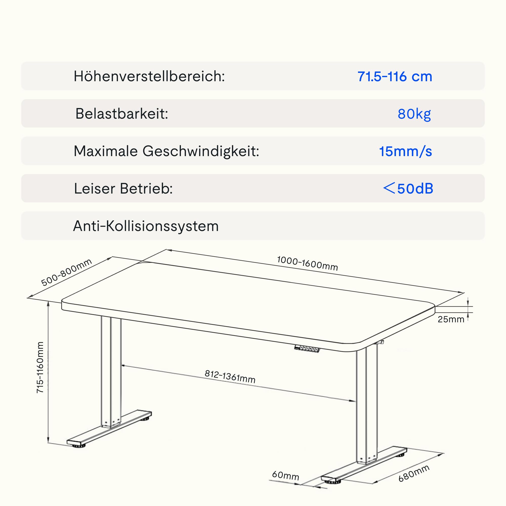 FLEXISPOT Höhenverstellbarer Schreibtisch 140×80cm, mit Haken und 25mm EINTEILIGER Tischplatte, ergonomischer Schreibtisch mit LED-Höhenanzeige und Memory-Funktion (Weiß, Weiß) 8