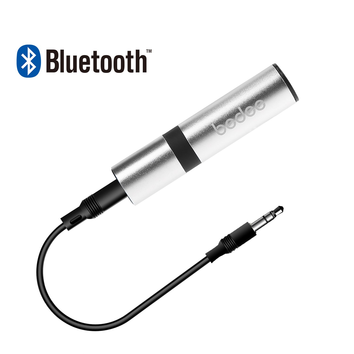 Bluetooth Receiver, bedee Mini Bluetooth Empfänger 3.5mm Drahtlos Adapter Built-in Microphone Unterstützung Freisprecheinrichtung für KFZ Autoradio / Lautsprechersystem / Kopfhörer / TV / Handy Audiogeräte + Stereo Audio Kable ( Silber )